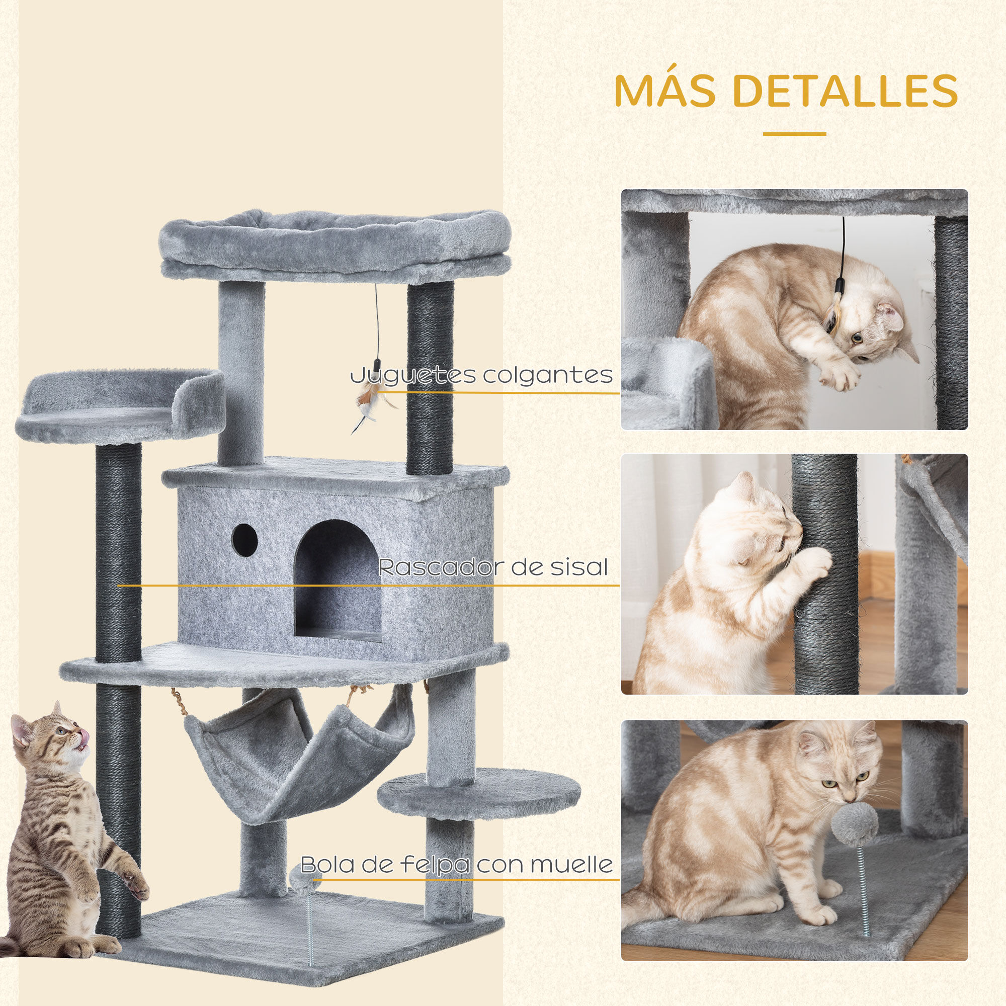 PawHut &Aacute;rbol Rascador Con Cueva de Fieltro para gatos, , large Imagen numero 5